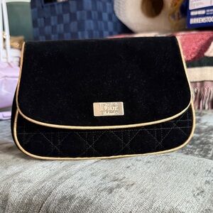 Dior Black Velvet Clutch with Gold Trim Plaque